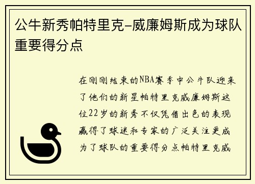 公牛新秀帕特里克-威廉姆斯成为球队重要得分点